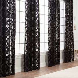 Chanasya Premium Devore Sheer Grommet Curtains - Classy, Light Filtering Drapes for Living Room or Bedroom - 52" x 63" - Black, 2 Panels