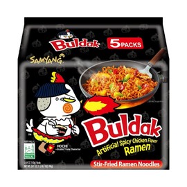 CNMART Samyang Black Dried Hot Chicken Noodle Buldak Ramen Bag Noodles, 140g (Pack of 5)
