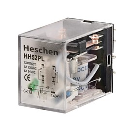 Heschen Gereral Purpose Relay, HH52P, 12VDC Coil, 5A 220VAC/24VDC, DPDT, 8 Pin Terminals