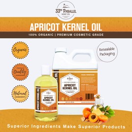 Organic Apricot Kernel Oil (16 Oz) Premium Cold Pressed Unrefined | 100% Pure Apricot Kernel Oil for Skin, Face, Hair, Soap Making, Massage | Carrier for Essential Oils | Available Bulk | 16 FL OZ