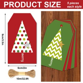 Whaline 50Pcs Christmas Tree Gift Tags with 98.4ft Hemp Rope 3D Glitter Xmas Tree Paper Tags Seasonal Wishes Labels for Xmas Winter Holiday New Year Birthday DIY Gift Party Favor Decor, 10 Designs