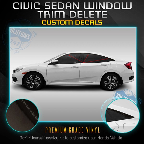 Solutions Fit 16-20 Honda Civic Sedan Trim Chrome Delete Blackout
