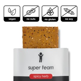 Super Team Savory + Crispy Protein Bars - Spicy Herb - 12-Count Snack Bars - High Protein (18g), High Fiber (7g), Low Sugar (1g) - Gluten Free, Nut Free, Soy Free, Vegan Plant Based Meal Replacement