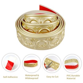 Flexible Molding Trim Wall Trim, 9.9 Feet Self Adhesive Peel and Stick Molding Ceiling Molding, Cabinet Border, Mirror Frame Trim Wall Trim for Home Decor Wall Molding & Trim (Bright Gold)