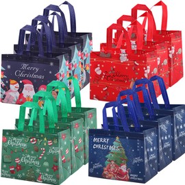 OTMVicor 12 packs Christmas Tote Bags,Reusable Gift Bags with Handles Waterproof Christmas Treat Bags for Xmas Party Gift Wrapping
