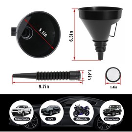 Sylvil Wide Mouth Oil Funnel with Flexible Extension, Auto Nozzle Hose, Black Plastic, Car Accessory