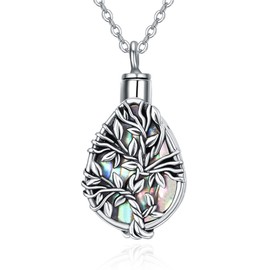 Dreamboat Sterling Silver Abalone Tree of Life Urn Necklace for Ashes Necklace for Women Memorial Necklace Urns for Human Ashes Keepsake Necklace for Ashes for Women Cremation Necklaces Jewelry