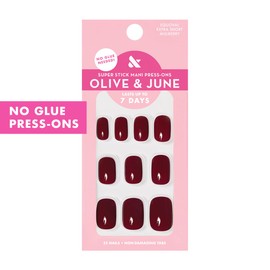 Olive & June Super Stick Mani Press-On Nails | Extra Short, Squoval | No Glue Needed | 32 Tab Nails in 16 Sizes | Non-Toxic Tabs | Easy On-Off, Non-Damaging | Realest Look | 7-Day Wear | Mulberry