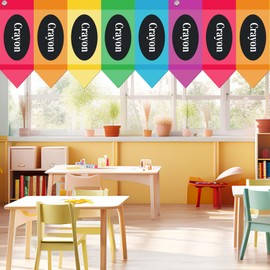 Preboun 3 Pcs School Classroom Curtains, 78.74" x 9.84" Rainbow Colorful Crayon Curtains for Kindergarten Back to School Decorations Daycare Primary Bedroom