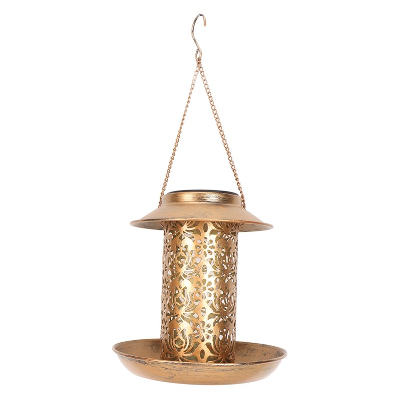Hanging Bird Feeder Solar Powered Light Hollow Design Sturdy Stable