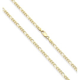 Miabella Collar de cadena de eslabones Figaro de oro sólido de 18 quilates sobre plata esterlina 925 con corte de diamante de 3 mm para mujeres y hombres, fabricado en Italia
