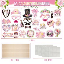 30PCS Wedding Photo Booth Props with Stick Bridal Shower Photo Booth Props Funny Photo Props, Party Supplies for Bride Groom, Bachelorette Wedding Party Decorations for Men Women Selfie Props