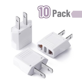 Bates- European to US Plug Adapter, 10 Pack, EU to US Plug Adapter, Europe to US Plug Adapter, Plug Adapter Europe to USA, European to American Plug Adapter, UK to US Plug Adapter