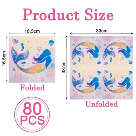 80 Stück Servietten Meerjungfrau Party | Glitzernde Unterwassermotive | Kindergeburtstag Tischdeko mit Muschel & Perlen-Design