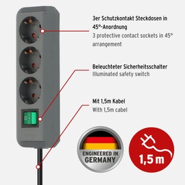 Brennenstuhl Eco-Line 3-Way Power Strip With Child Safety Device, Switch and 1.5 m Cable