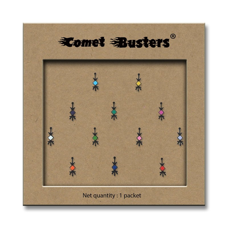 Comet Busters Designer Black Bindi with Multicolor Squares