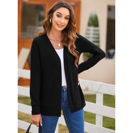 Womens Casual Open Front Long Sleeve Cardigan Lightweight Soft Knit Draped Dusters Cardigans (Large, Black)