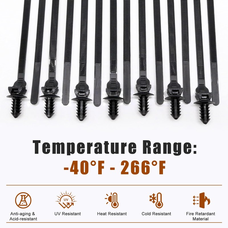 Nylon Push Mount Cable Zip Tie, 8.3" Heavy Duty Nylon