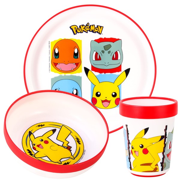 Stor Pokémon 3pcs Bicolor Premium Kids Dinner Tableware Set Plate, Bowl & Tumbler, BPA Free
