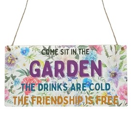 Second Ave Funny Sit in The Garden Wooden Hanging Rectangle Friendship Garden Sign Plaque