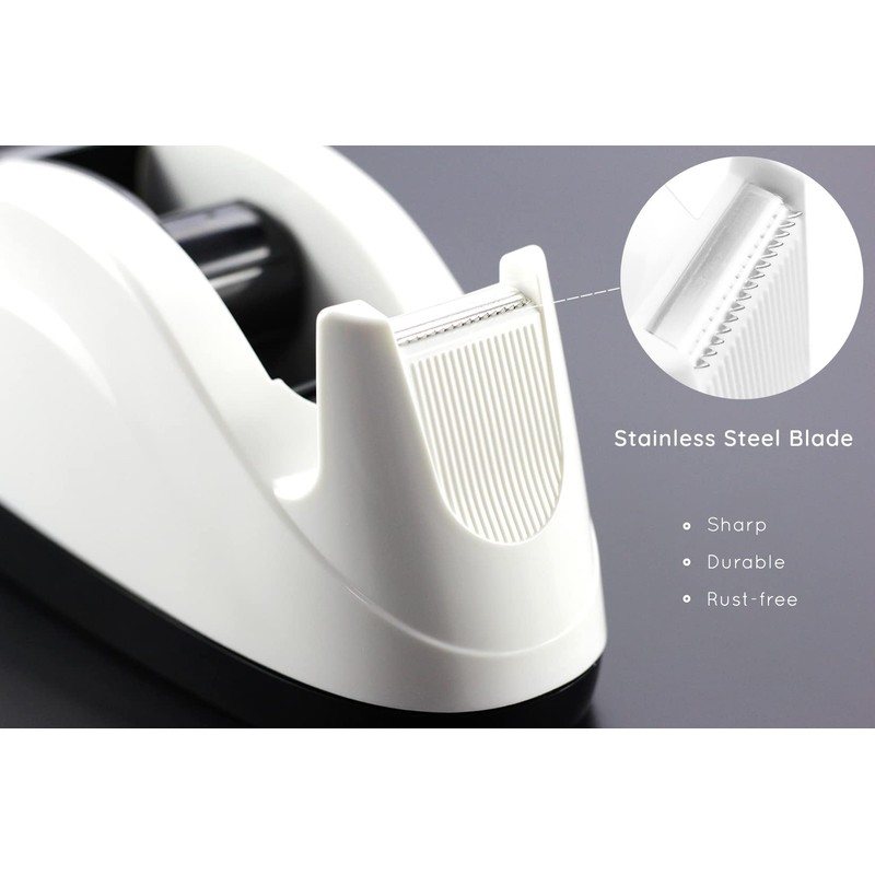 BeeChamp Heavy Base Nonskid Desk Tape Dispenser One-Hand Dispensing, White,