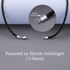 Viwind Leather Chain Braided Faux Leather Necklace Stainless Steel Clasp 3 mm Wide Women Men Chain for Pendant Charm 45-60 cm Choice of DIY Leather Cord, Leather