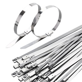 LOYELEY Stainless Steel Cable Ties 0.3 x 11.8 inches (7.9 x 300 mm) / 0.3 x 21.7 inches (7.9 x 550 mm) Fixed Binding Band, Binding Band, Insulating Band, 304 Stainless Steel, Tie Wrap, Heat Resistant,