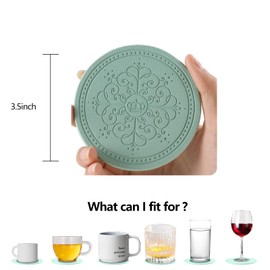 LISRSC Coasters Set of 4 - PU Leather Coasters with Holder - Green Round Coasters for Drinks - Coffee Table Coasters Pads Mat - Cup Coaster Set Gifts for Home,Bars,Cafes,Party,Office Decor