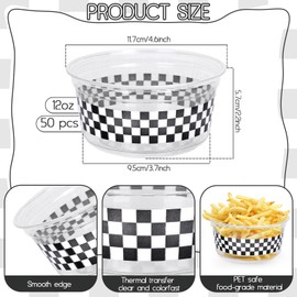 FYSUIMU 50Pcs 12oz Checkered Plastic Bowls Disposable Black White Checkerboard Candy Dessert Bowls Salad Snack Bowls for Race Car Birthday Baby Shower Supplies