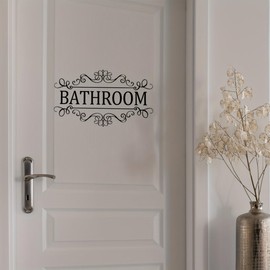 Bathroom Door Wall Sticker, Removable English Letter Signs, Decorative Decal for Bathroom, Laundry Room