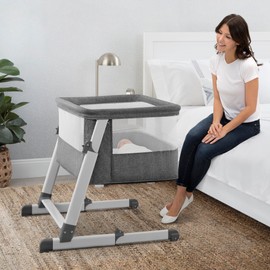 Simmons Kids Deluxe Bedside Bassinet | by The Bed Bassinet Features Breathable Mesh Sides for Airflow, Wheels & Adjustable Height, Grey Tweed