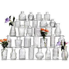 Glass Bud Vase Set of 30 - Small Vases for Flowers in Bulk - Assorted Vintage Crystal Vases for Flowers, Table Centerpieces (Clear, 30 Pcs)