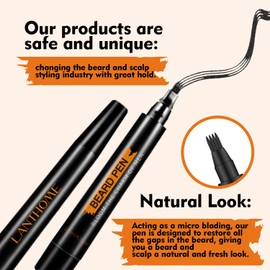 Beard Pencil Filler for Men (Black), Four-fork Tip Beard Styling Pen, Waterproof Sweat Proof Long Lasting Beard Pencil for Men (1 pack) (xcms-beard hzs) (xcms-beard hzs)