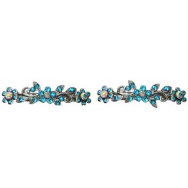 Set of 2 - A Pair - Hair Barrettes Small French Clip Barrette Sparkly Crystals 1366-aquaBluePair