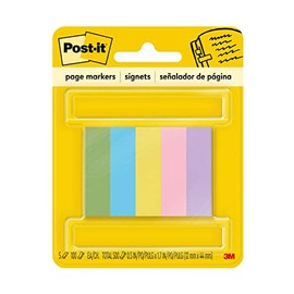 Post-it Marcadores de Página Adhesivos, 1.2 cm x 4.4 cm, Colores Ultra Variados, 5 pads, 100 marcadores por pad