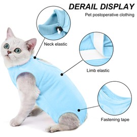 Amexo Cat Surgery Recovery Suit Cat After Surgery Bodysuit for Abdominal Wounds or Skin Diseases Kitten Surgical Onesie E-Collar Alternative for Cats and Dogs (Blue, L)
