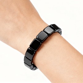 TACBSP Hemios Hematite Bracelet for Men Reclaim Your Confidence Natural Hematite Stretch Bracelet Natural Stone Stretch Bracelets Male Energy Inspirational Gift Jewelry (Black Style1)