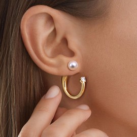 Dochais 14K Gold Plated Pearl Earrings For Women, Gold Huggie Earrings, Chunky Hoop Earrings With Pearls, Hypoallergenic Zirconia Earrings For Women Girls. Girls.