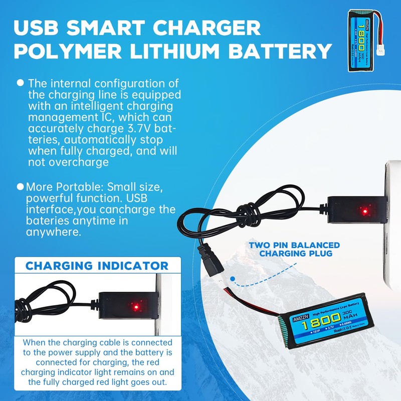 AMZZN 3.7V 1800mAh 30C Lipo Battery with Molex Plug and