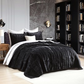 Homzard Luxury Velvet Queen Comforter Set, Black Queen Size Comforter Sets,Black Queen Quilt Bedding Set, Luxurious Plush Bedspread Sets,Soft Lightweight Comforter for All Season