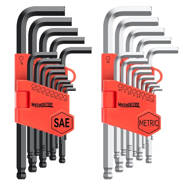 Meiwaltee Allen Wrench Set, 26PCS Metric (1.27-10mm) & SAE (0.05"-3/8")