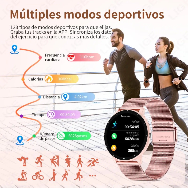 Reloj Inteligente Mujer Smartwatches Señora Sports Correa