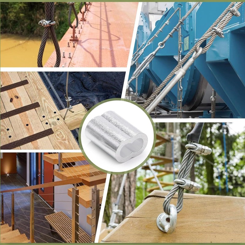 Pack of 50 Rope Clamps, Crimp Sleeves, Aluminium Crimping Loop,