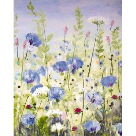 Noel Tatt Pack of 4 Open Artistic Blank Open Greeting Cards - Lilac Meadow Flowers Illustration - 4 Cards of 1 Design