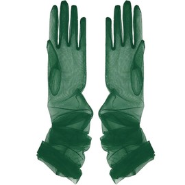 CHENGZI Long gloves 55cm mesh gloves Wedding dress tulle cuff Women's party accessories Bridal lace gloves (Dark Green, One Size)