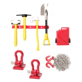 Rchobbytop 8pcs RC 1/10 Rock Crawler Scale Decoration Accessories Mini Shovel Hammer Axe Pickaxe Gas Can Winch Shackles Tow Chain Hook for TRX4 SCX10 D90 D110 TF2 CC01 Redcat Gen7 Gen8