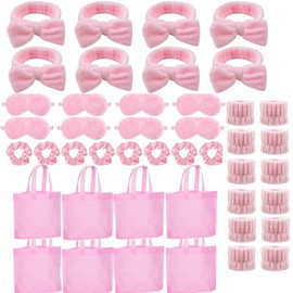LEFIMOT 48 Pcs Sleepover Party Supplies for Girls Birthday Party Favor, 8Pcs Eye Mask 16Pcs Headbands 8Pcs Wristband 8Pcs Scrunchie 8Pcs Gift Bags Spa Party Supplies Sleeping Stuff Accessories