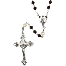 Austrian Crystal OR Glass Catholic Prayer Rosary - Includes Rosary Pouch, "How to Pray the Rosary" and birth month meaning where applicable (Garnet - January - SILVER)