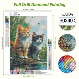 Qukle Kitty Diamond Painting Kits, 5D DIY Diamond Painting Animals Kits for Adults Beginners, Full Drill Round Diamond Art Painting Dots Craft Set Gifts 30X40cm