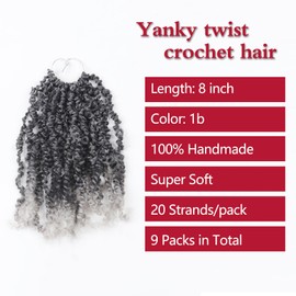 Yanky Twist Crochet Hair, PILLUGER Yaki Twists Hair Micro Spring Twist Braids,9 Packs Pre-looped passion Twist Brown Senegalese With Curls Crochet Synthetic Hair Extensions(TGrey)